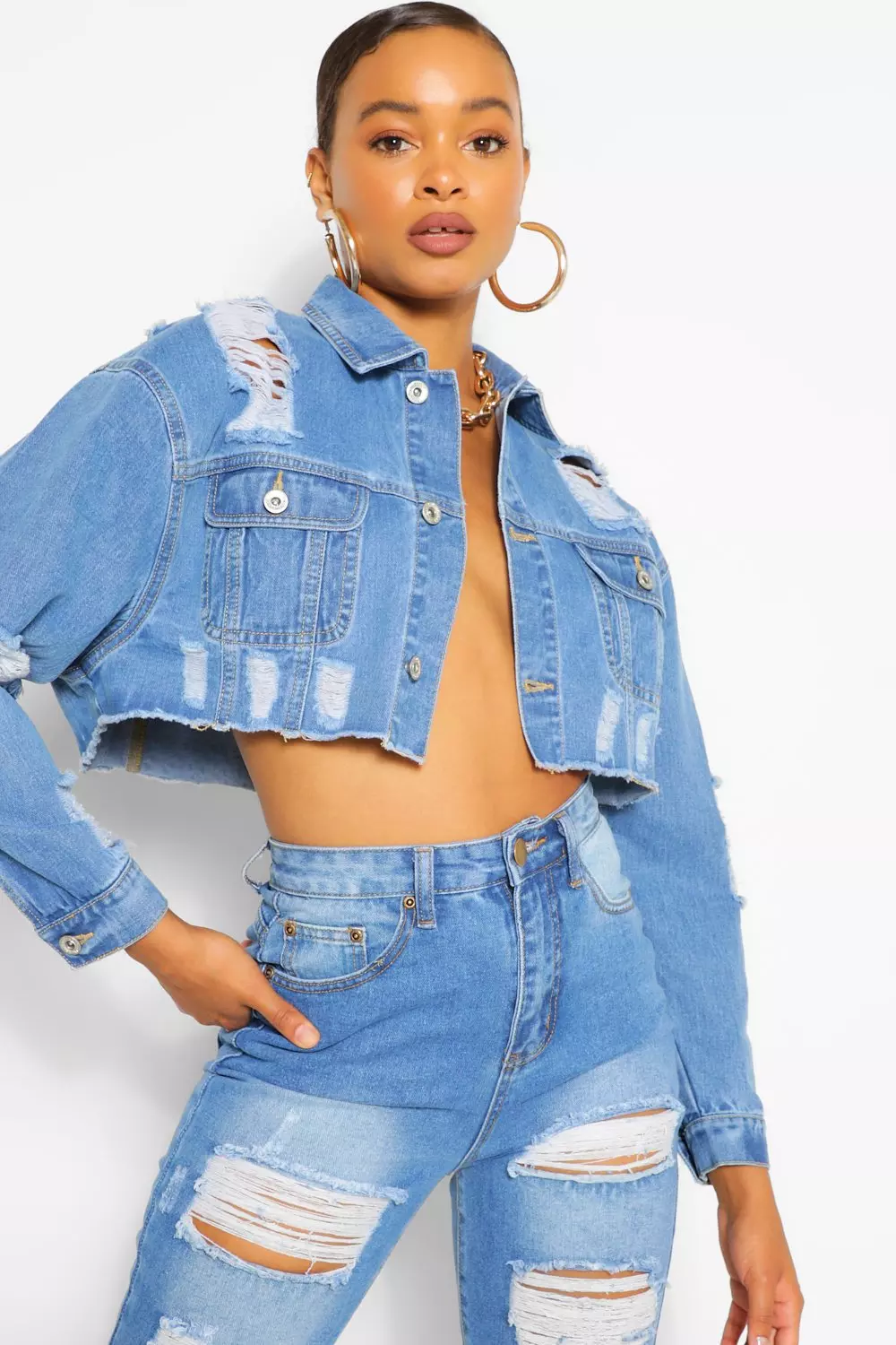 Boohoo cropped 2025 denim jacket